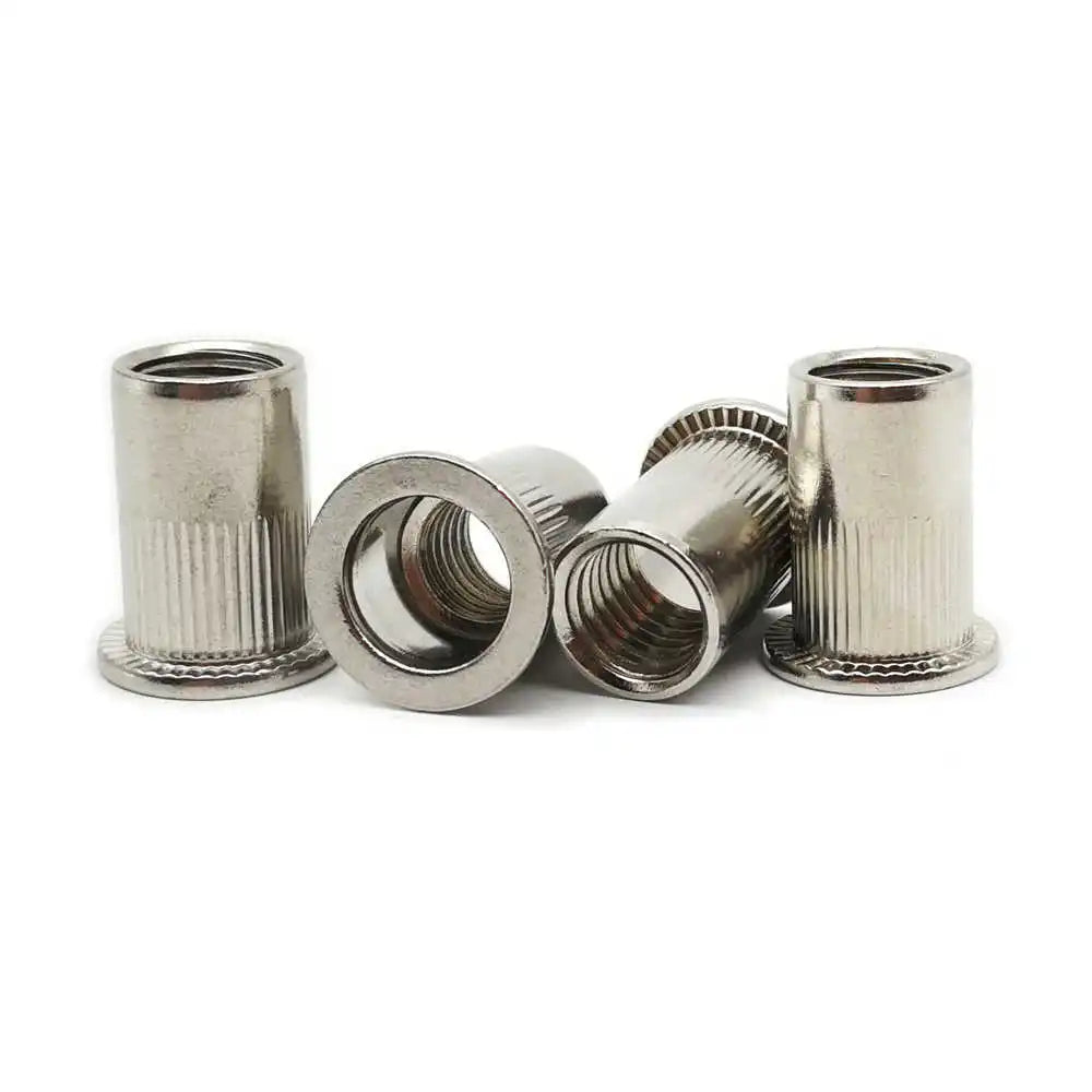 304 316 Stainless Steel M12 Threaded Insert Open End Knurled Flat Head Rivet Nut