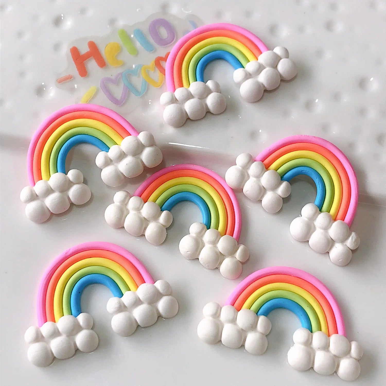 Rainbow Cartoon Cloud 3D Resin Keychain Handmade Painted for Holiday Decoration & Gift