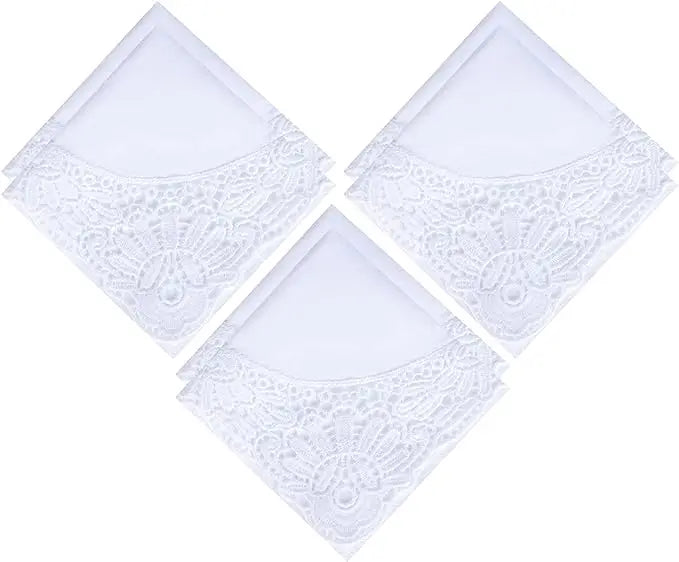 Panuelo Para Mujer De Algodon Adornado Con Encaje 100% Cotton White Crochet Handkerchiefs Embroidery Lace Hankies for Women