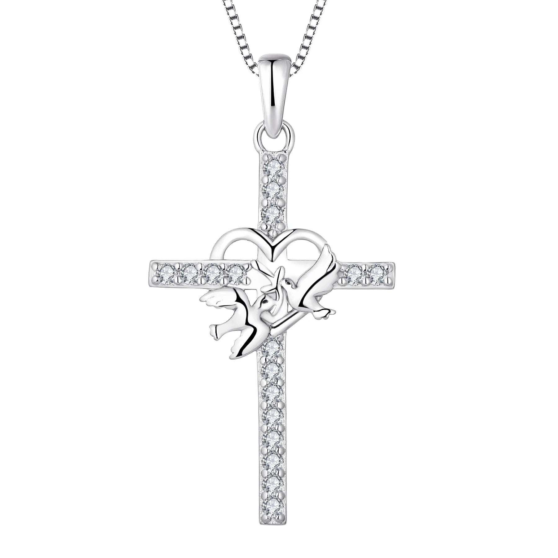 YH JEWELLERY Fine  Jewelry Fashion 925 Sterling Silver Heart Cross Shaped Diamond Pendant Necklace for Women