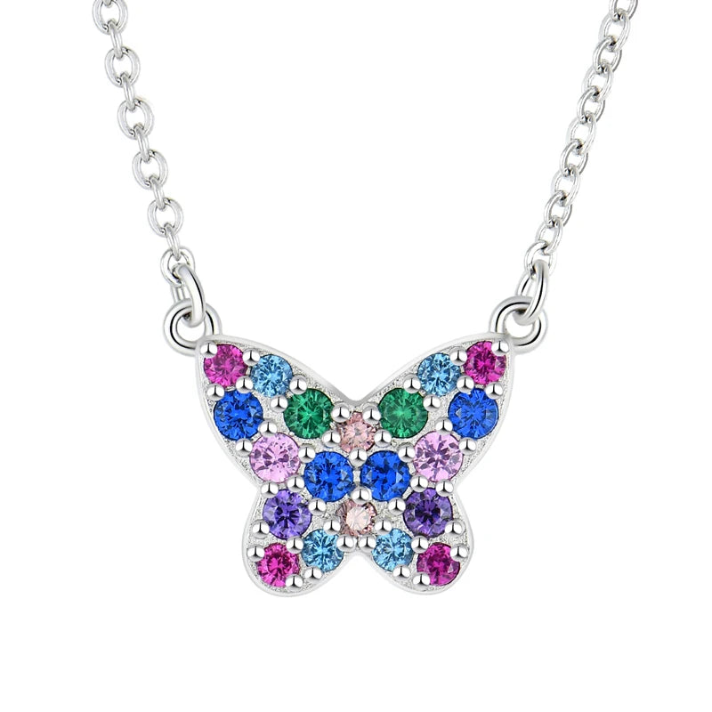 YILUN Wholesale Custom 925 Sterling Silver Butterfly Necklace Colorful Cubic Zirconia Animal Necklace for Women Fashion Jewelry