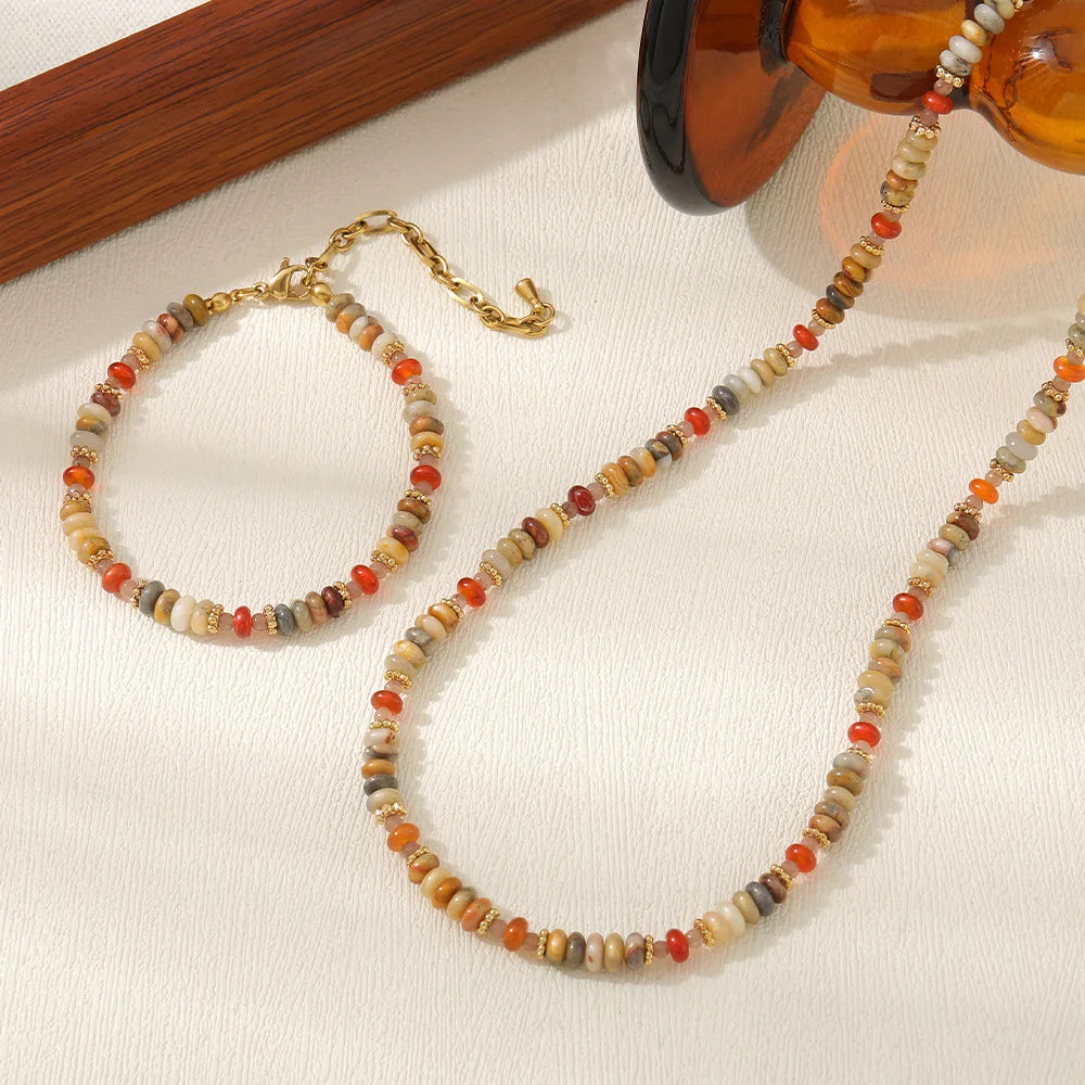 Shescity Trendy Fashionable Bohemia Style Designer Necklace Bracelet Agate Elegant Jewelry Set Gifts for Women