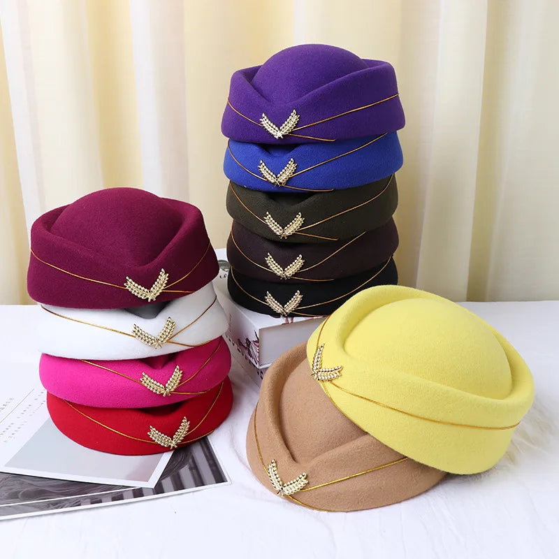 Railway Uniform Women Beret Caps Airline Stewardess Beret Hats Wholesale