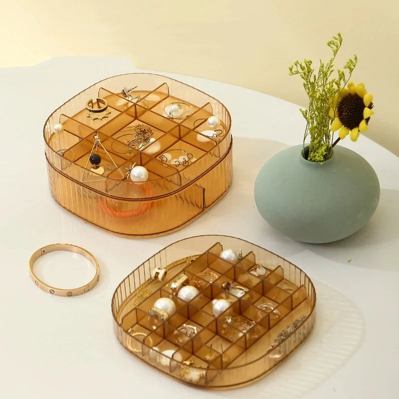 OWNSWING Earrings Organiser 3-Layer Plastic Jewelry Box Plastic Box with Compartments for Women Girls