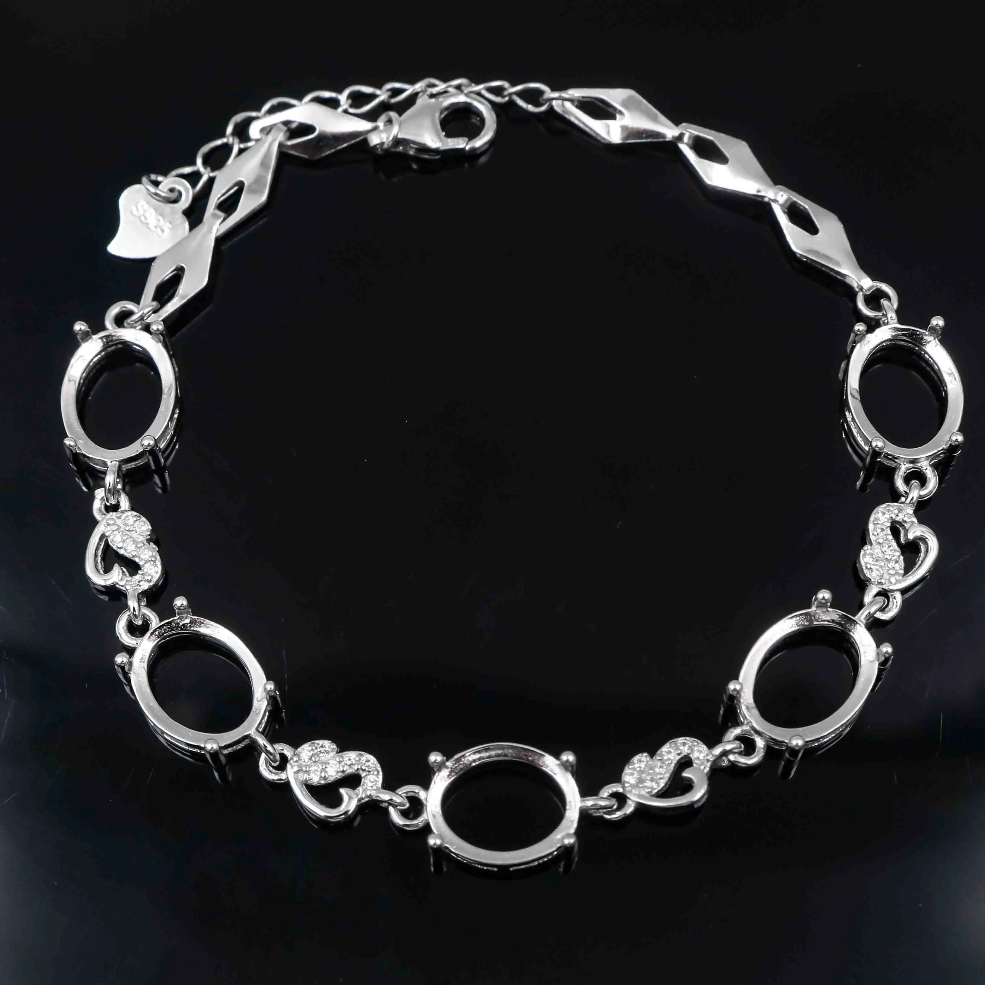 Sterling Silver 8*10mm Semi Mount Bracelet Blank Empty Support Mountain Setting S925 Base Holder Without Stone for DIY Inlay