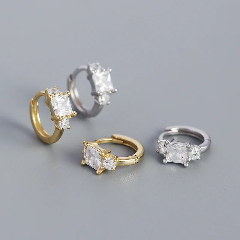NEW 925 Sterling Silver Beautiful Geometry Unusual Earring Cartilage Square Stud Hoop Earring Jewelry