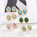 Luxury Versatile Style Earring Healing Crystal Plated Gold Amethyst Fashion Natural Stone Oval Shape Gemstone Earrings for Women