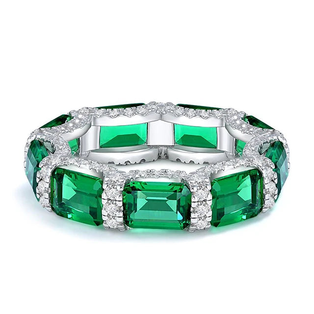 Solid 925 Sterling Silver Created Green Diamond Wedding Bands Engagement Rings Women Wholesale Fine Jewelry Gift