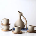 Nordic Marble Tea Set Ceramic Teapot and Cup with Wooden Handle Creative Kettle and Coffee/Water Cup for Afternoon Tea