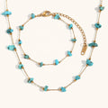 Dingran Jewelry Set Waterproof Natural Stone Handmade Chain Necklace and Bracelet Stainless Steel Gold Plated Jewelry