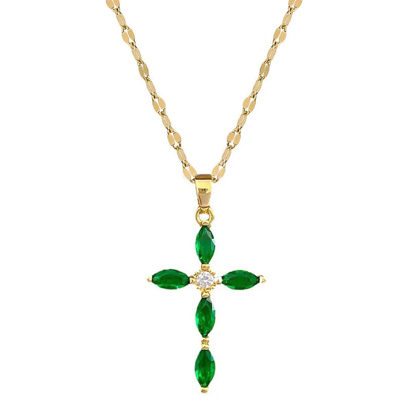 2025 Fashion 18k Gold Plated Stainless Steel Necklace Zircon Religious Necklace Cross Necklace for Women and Girls