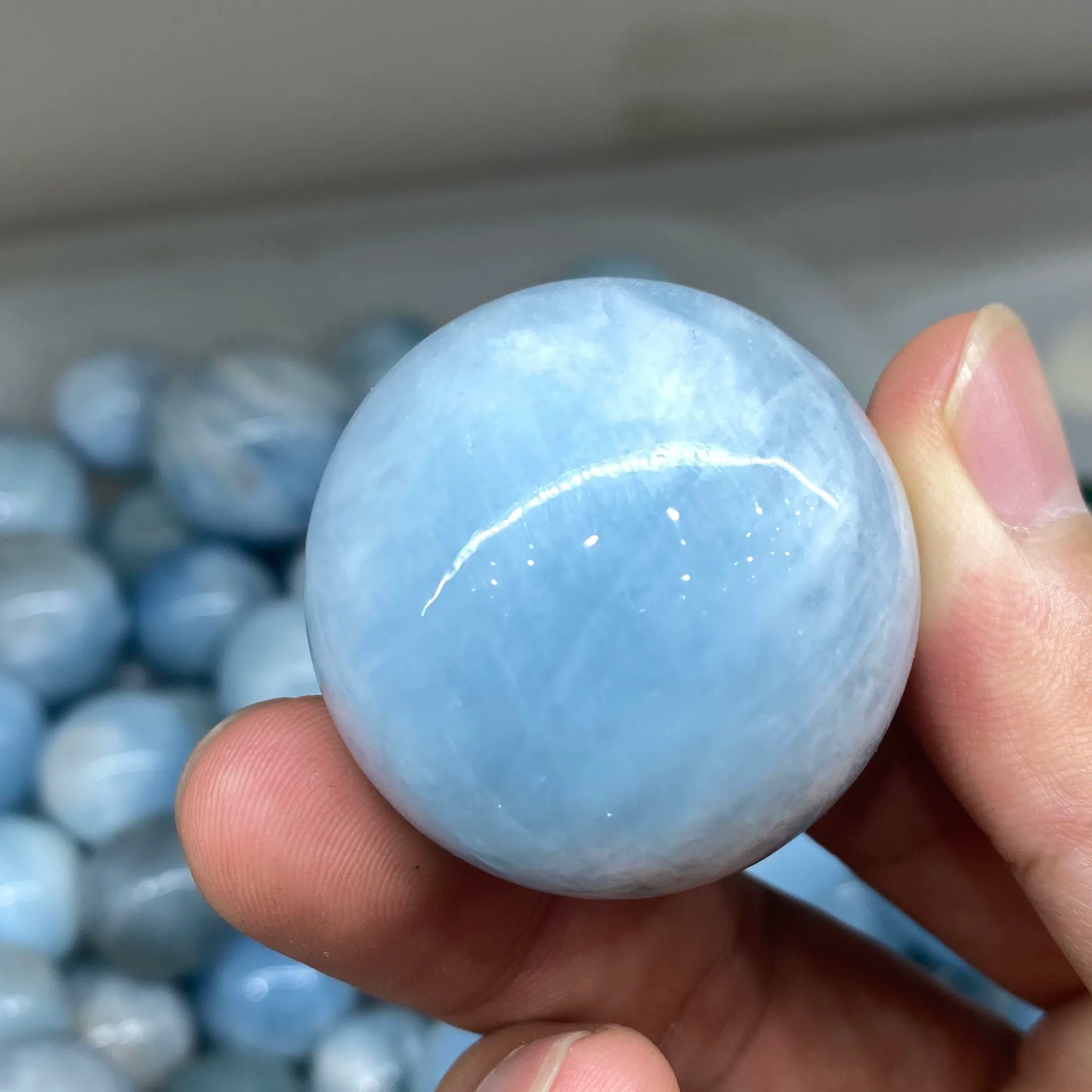 Natural Blue Aquamarine Sphere Gemstone Made of Crystal