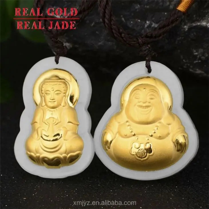 Certified 3D Gold Inlaid Hetian Jade Inlaid Gold Pure Gold Inlaid Hetian Sitting Guanyin Buddha Pendant Manufacturer Wholesale
