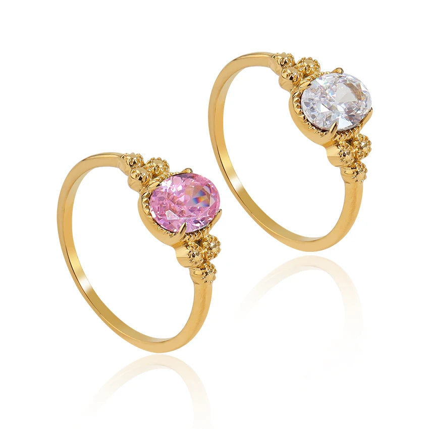 Vintage Dainty Cubic Zirconia Ring Non Tarnish Stainless Steel 18k Gold Plated European Retro New Design Pink Clear Zircon Ring