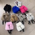 Women's Solid Color Fake Fur Double Shoulder Bag Large Capacity Fashionable Plush Winter Tote Schoolbags Handbags for Girls