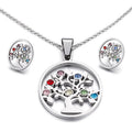 Popular Famous Hollow Round Tree of Life Crystal Stainless Steel Necklace Jewelry Sets