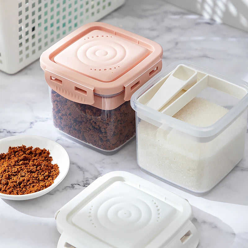 Square Kitchen Pantry Organization Eco-friendly Reusable Durable Plastic Containers for Sugar Salt Food Storage