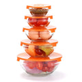 YG03-2 Wholesale 5pcs Glass Mixing Fresh Bowl Set Round Glass Fruit Salad Food Containers Serving Bowl With Plastic Lid