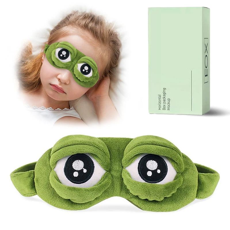Cute Green Frog Funny Eye Mask for Adults Kids Funny Eye Sleep Mask Frog Blindfold with Eyes Open Close