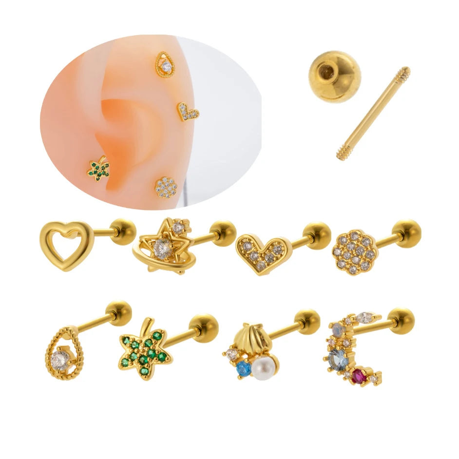 ERESI New Stainless Steel Helix Piercing Jewelry Fashion Heart Wings Cz Ear Lobe Tragus Daith Cartilage Screw Back Earring Stud