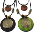 Summer Vacation Beach Accessories Brown Leather Cord Pendant Necklace Round Swirl Pendant Necklace Gifts for Women Men