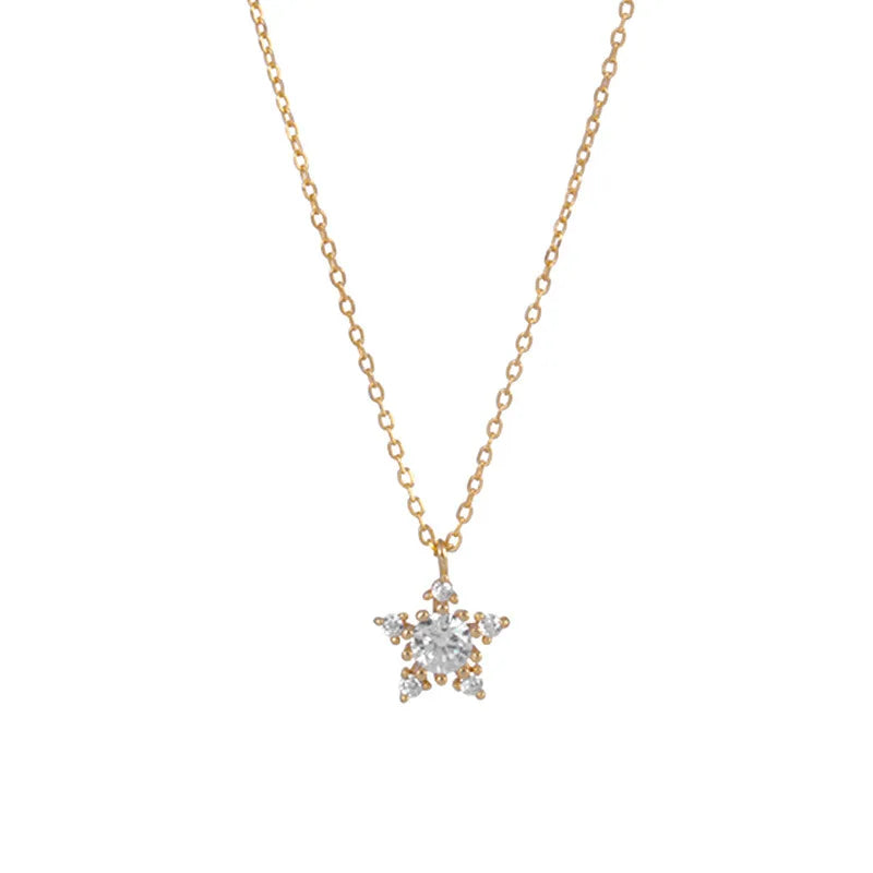 100% 925 Sterling Silver Five Pointed Star Charm Pendant Necklace