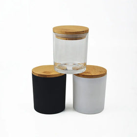 Custom Nordic Reusable Premium Luxury Romantic Glass Scented Matte Black 7oz 10oz 15oz Candle Jars Bamboo Lid Fragrance