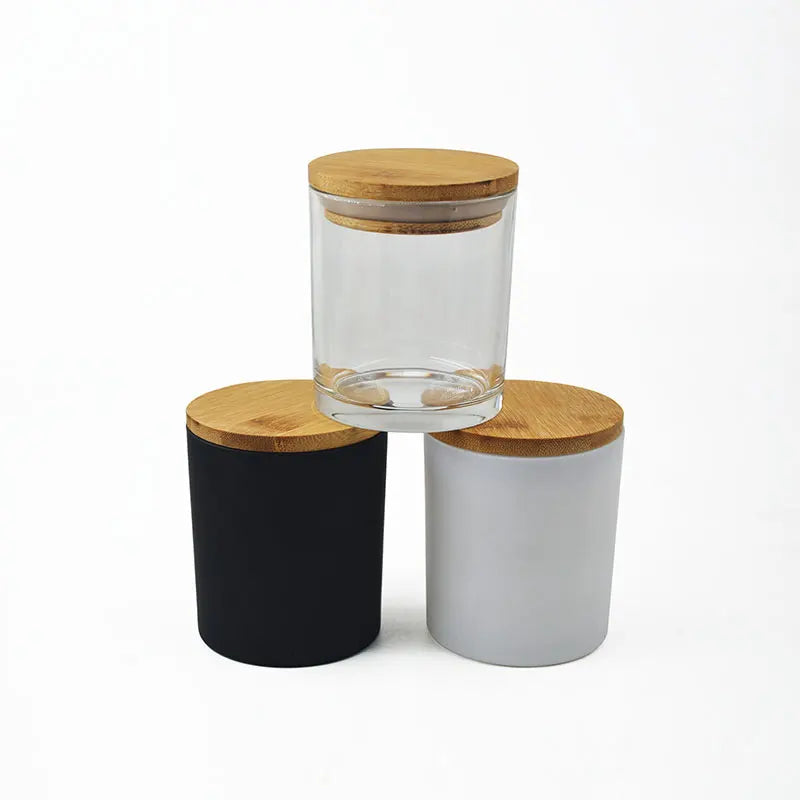 Custom Nordic Reusable Premium Luxury Romantic Glass Scented Matte Black 7oz 10oz 15oz Candle Jars Bamboo Lid Fragrance