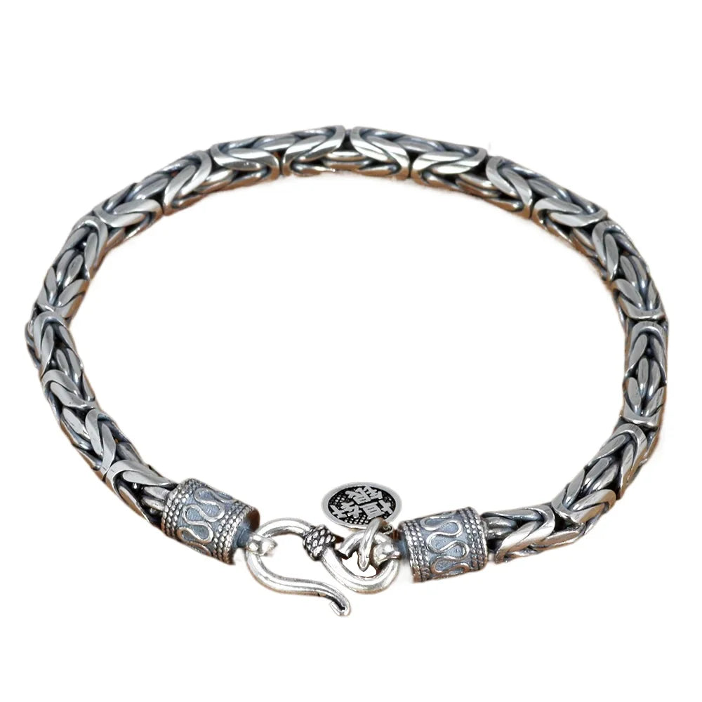 Real Pure 925 Sterling Silver Bracelet Men Link Chain Peace Lines Corsair Best Gifts Vintage Punk Thai Silver Armband Man