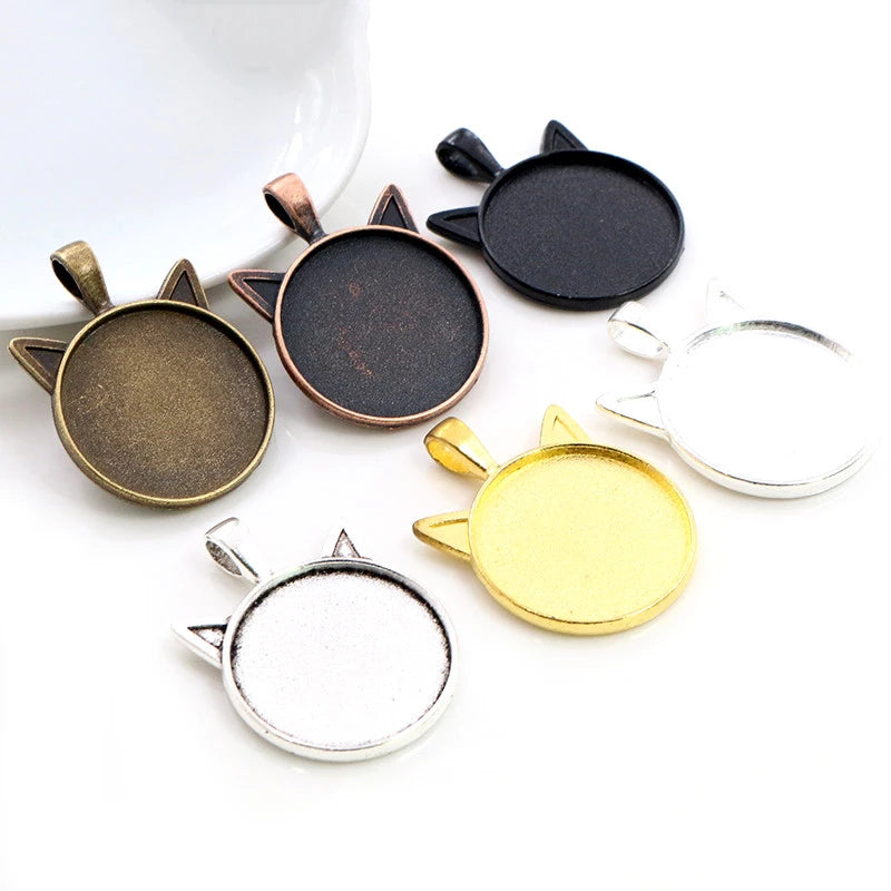 25mm Inner Size Classic Multi Colors Plated Cat Style Cabochon Base Setting Charms Pendant Blank Bezel Trays