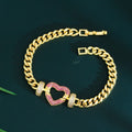 Amazing Brazilian Gold Plated Green Round Cubic Zirconia Crystal Love Heart Shape Chain Charm Bracelet for Women Party Gift