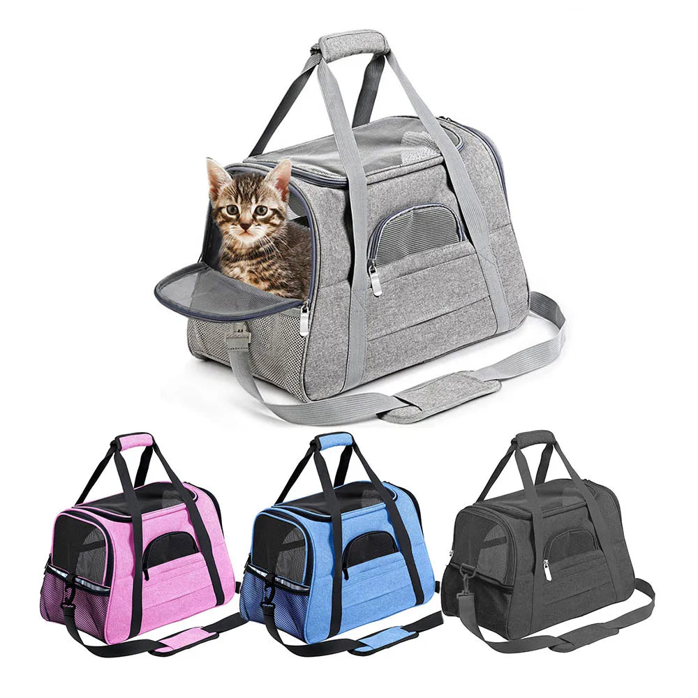 Wholesale Shoulder Handbag Zipper Breathable Fleece Pad Solid Polyester Foldable Airline Approved Pet Travel Carrier Bag