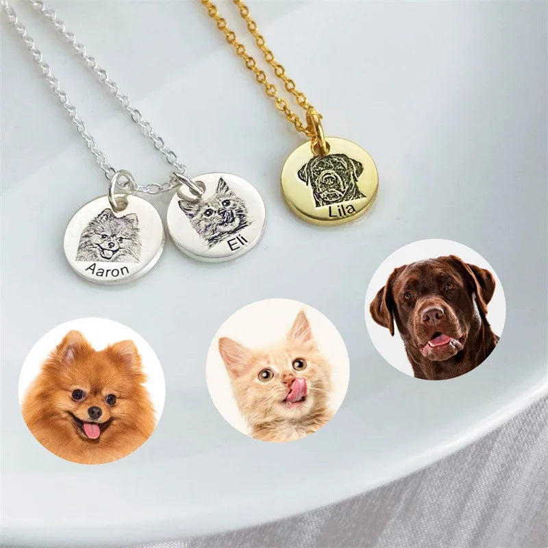 Lateefah OEM Custom Photo Jewelry Engraved Name Pendant Cat Dog Pet Memorial Stainless Steel Necklace