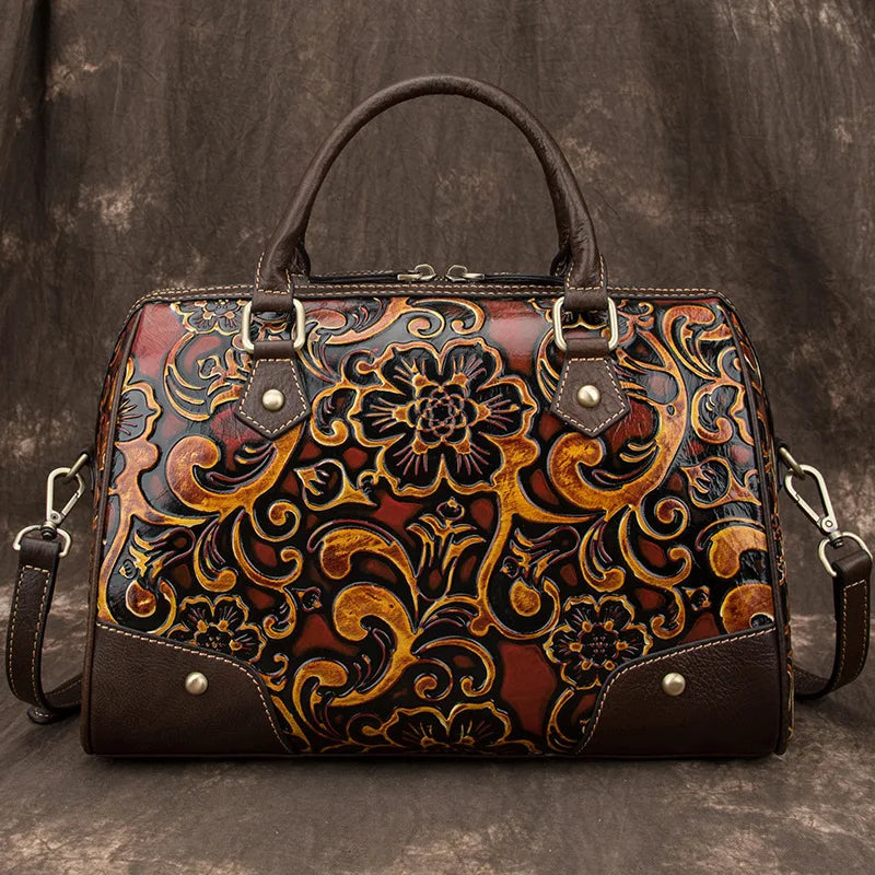 Westal Retro Handmade Flower Embossed Cowhide Leather Bag Women Handbag Crossbody Women Bags Shoulder Bag