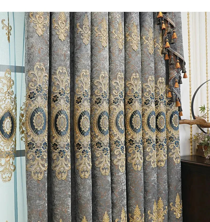Vintage Style Printed Modern Embroidery Tube Curtains for Home Living Room Bedroom High Shading (70%-90%) Insulated Blackout