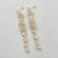 Newest 925 Silver Handmade Tassel Shape Earring Freshwater Round Pearl with Gold Plating for Party or Gift