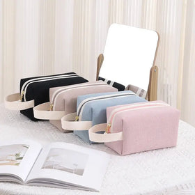 Women's Waffle Cotton Toiletry Storage Bag Promotional Zipper Cosmetic Bag for Travel Zipper Tote for Bathroom Use