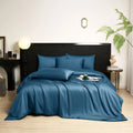 Blue Pure Color Bamboo Fiber Bed Sheet Four-piece Set Recycled Fiber Quilt Duvet Cover Light Luxury Bedding Set