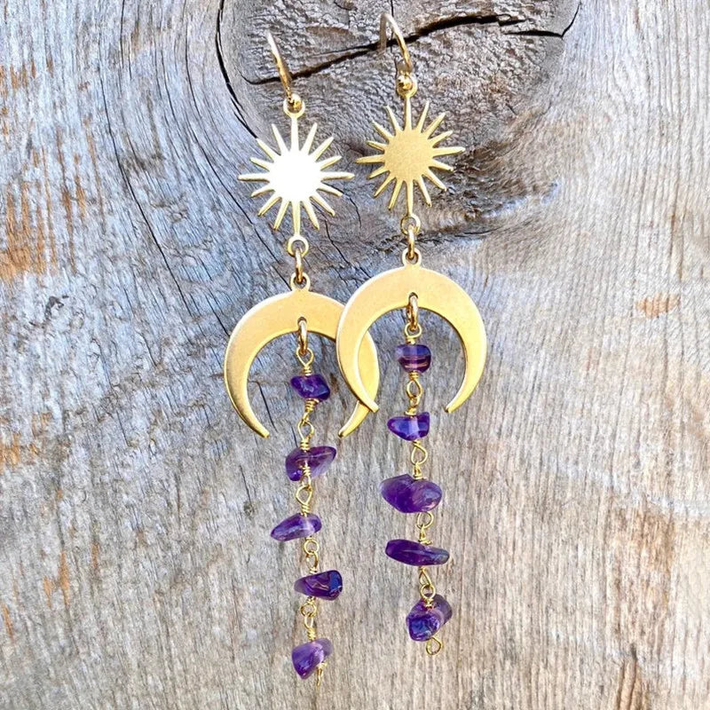 Korean Version of the Personality Creative Irregular Sun Moon Gravel Crystal Earrings