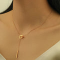 Beimai OEM Necklace Light Luxury Style Titanium Steel Gold-plated Hollow square Clavicle Chain Adjustable Necklace