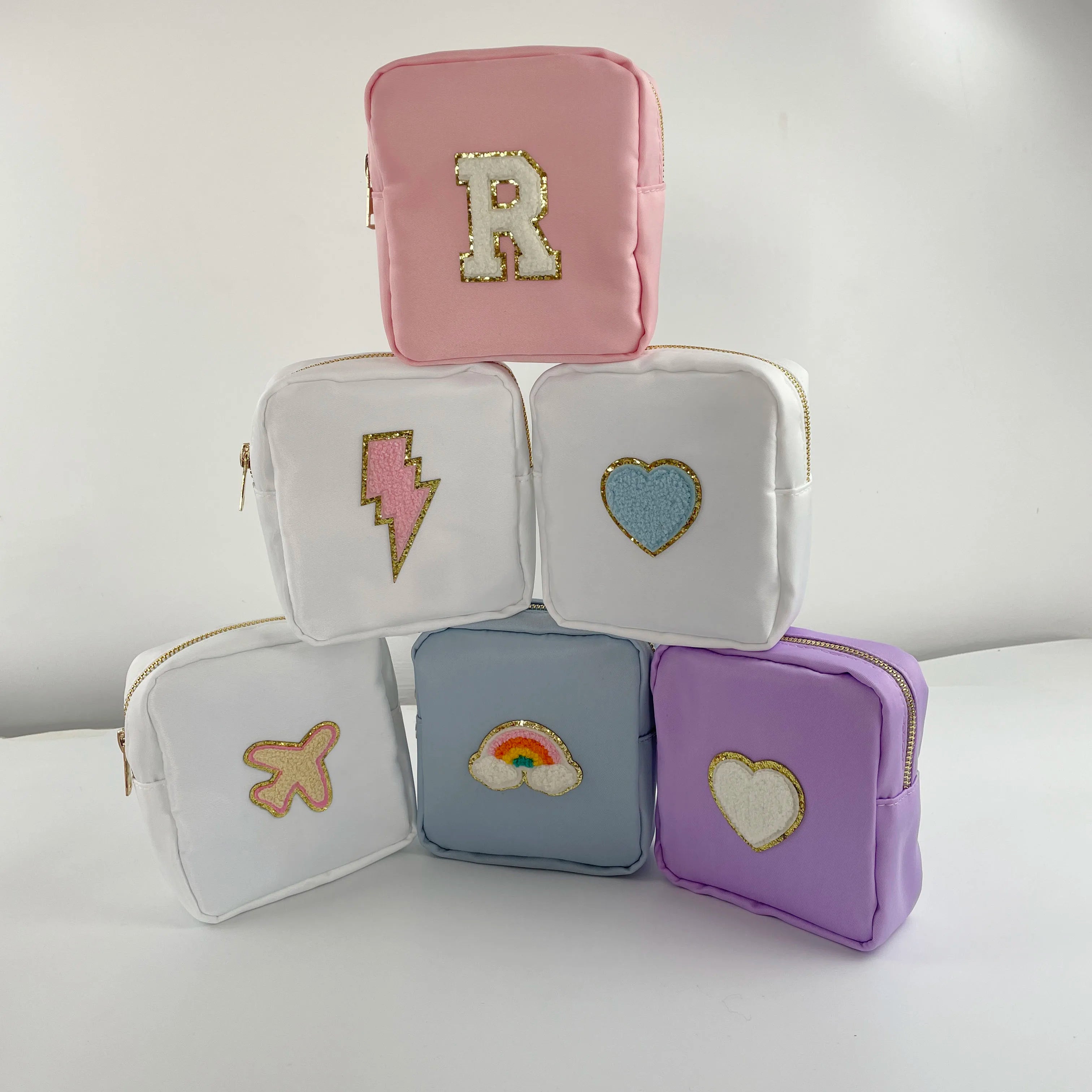 Stock Ready to Ship 4PCS S M L XL Lilac Personal Clutch Women Travel Cosmetic Pouch Beauty Storage Cases Corduroy Makeup Bag