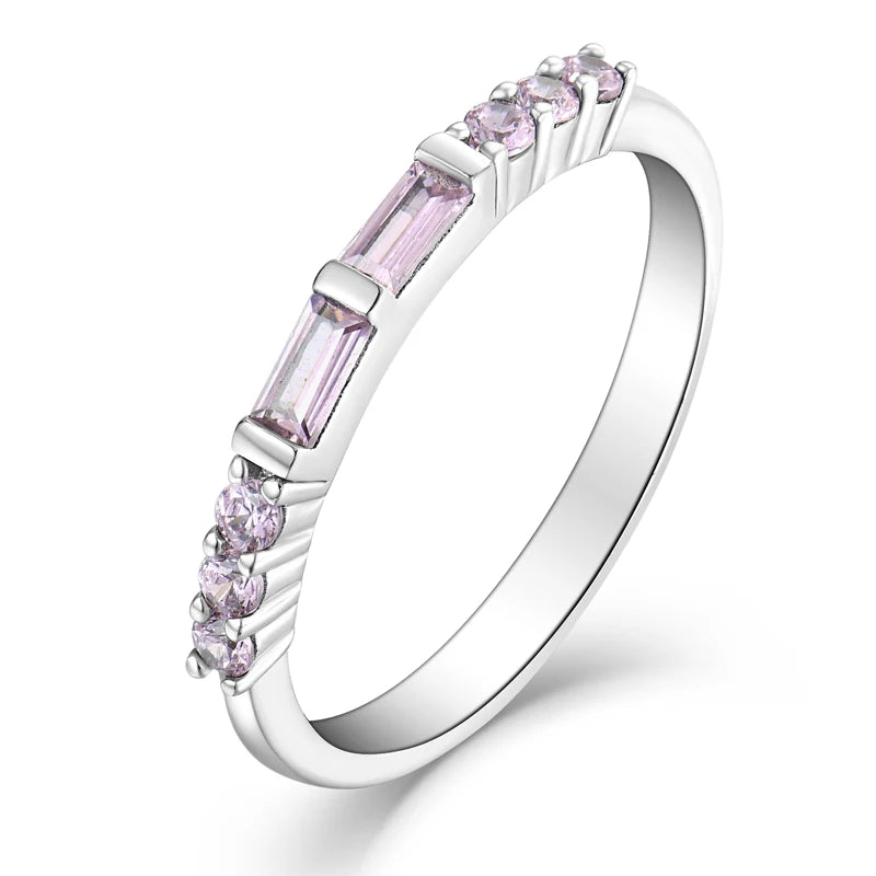 OEM ODM Women Trendy Baguette Geometric CZ Stone Jewelry Rhodium Plated 925 Sterling Silver Band Rings