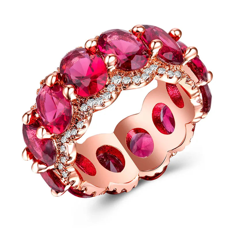 925 Silver Jewelry Rose Gold Plated Rings Ruby 6*8Mm Oval Diamond Eternity Band Best Engag Ring