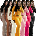 Women's Custom Cropped Shorts Waffle Hooded Flared Leg  Long Knitting Woven Embroidered Two-Piece Casual Set for Summer