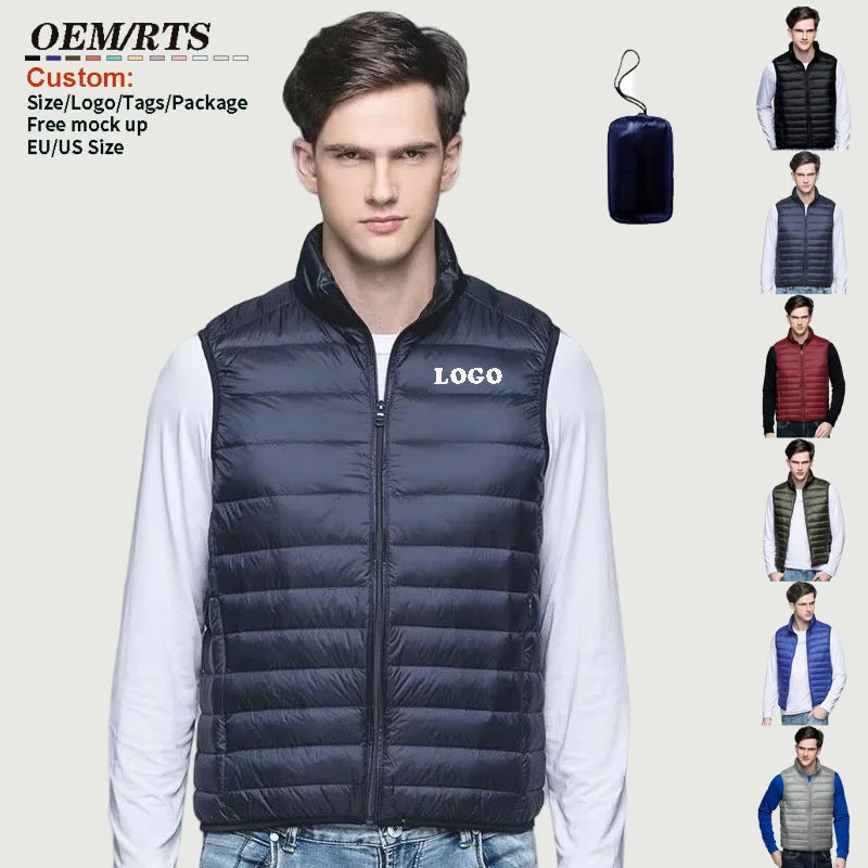Mens Down Vest Packable Lightweight Puffer Vests Outerwear Winter Warm Quilted Sleeveless Jacket Coats Short Puffer Down Vest