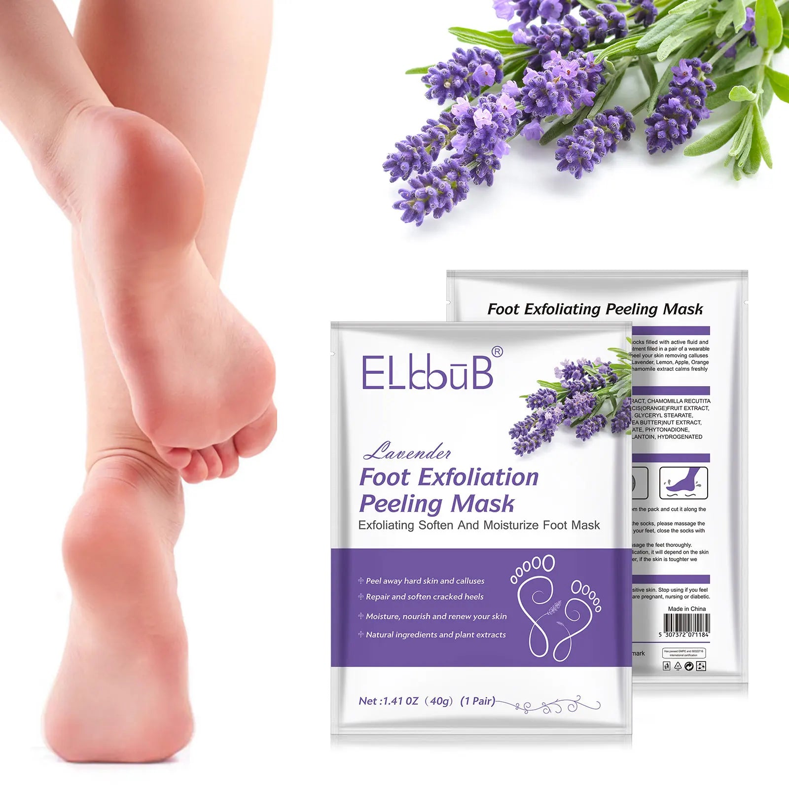 ELBBUB Wholesale Moisturizing Peeling Exfoliating Foot Mask Feet Mask Remove Magic Lavender Estania Foot Mask