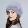 Wholesale Women's Real Mink Fur Hats for Winter Genuine Fluffy Fur Knitted Beanie Hat for Women Fashion Hats With Decoration
