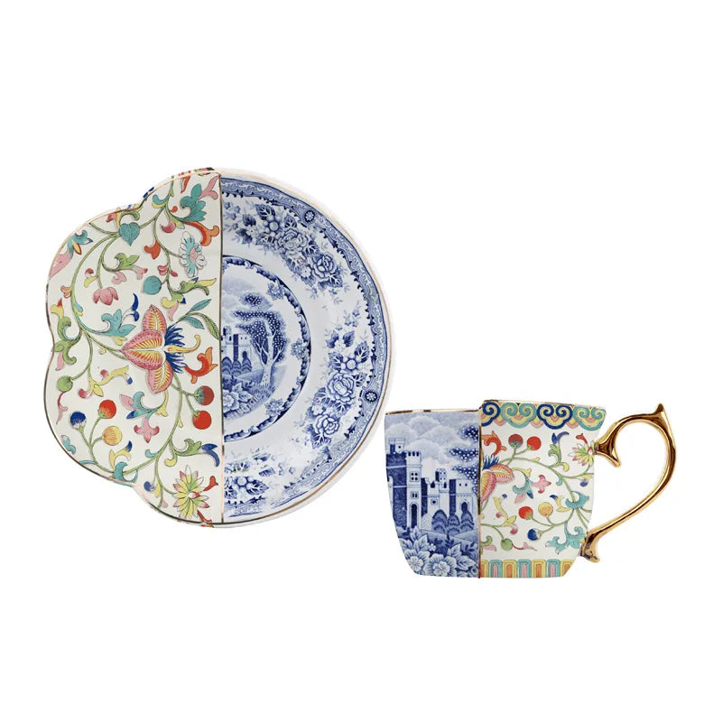 Europe Luxury Style Gold Silver Handle Full Set Ceramic Mug Coffee Cup Set