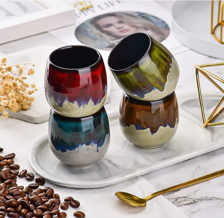 Hot Sale Set of 4 Porcelain Hand Painted 80ml Espresso Coffee Mugs (4 Colors Gift Box Packaging)