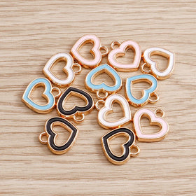 Fashion Hollow Design Multicolor Enamel Love Heart Charm Pendant for Bracelet Jewelry Making